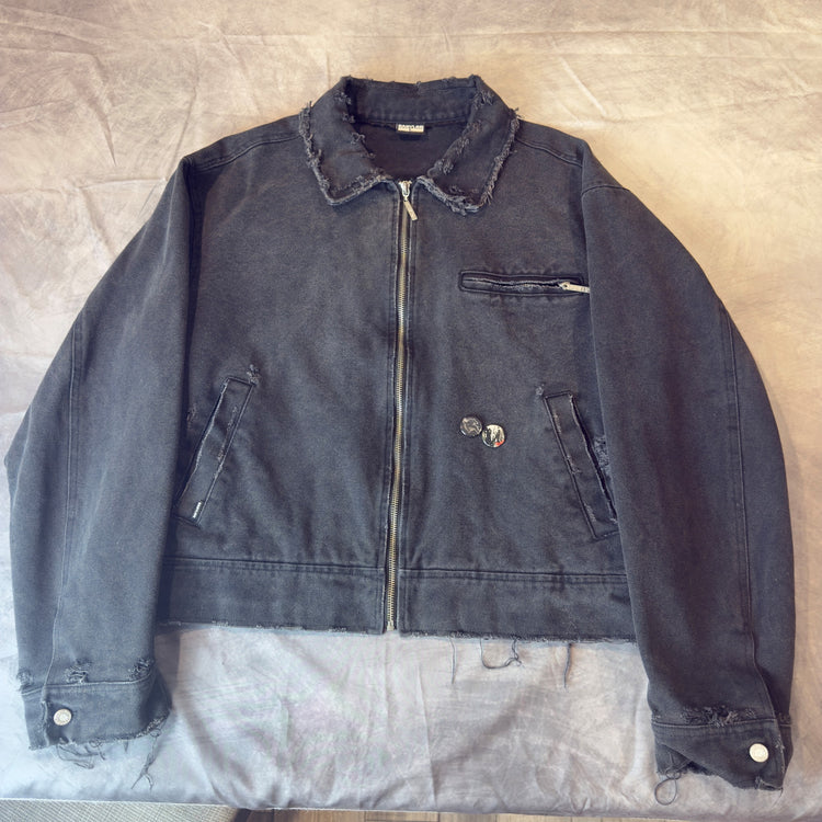 Babylon LA Distressed Canvas Work Jacket Washed Black