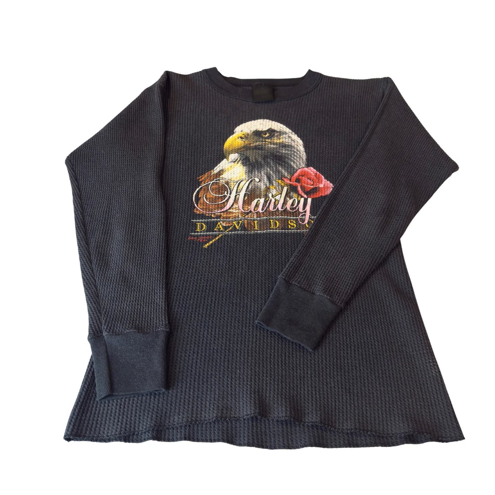 Women's vintage Harley-Davidson eagle and rose thermal, front