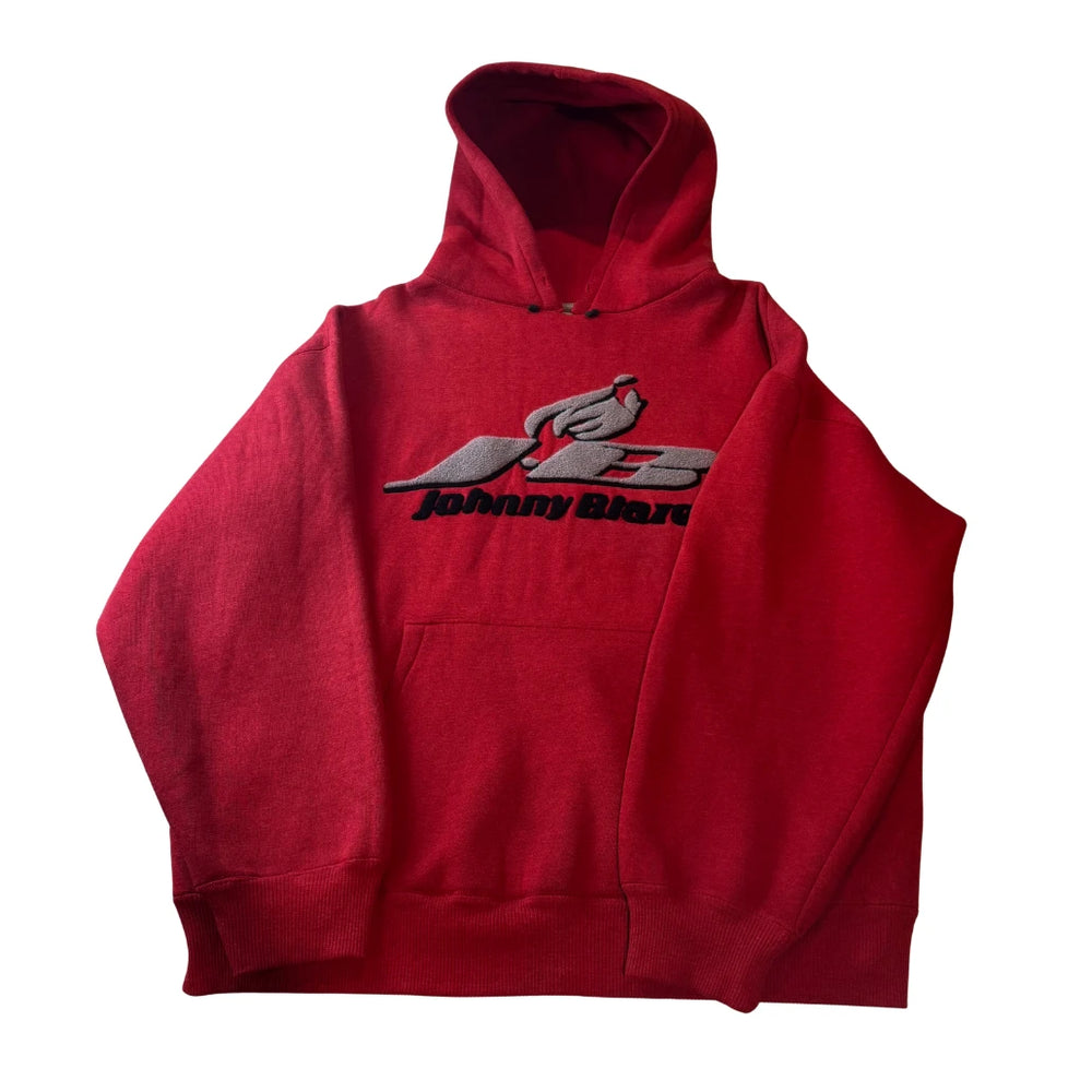 Vintage Johnny Blaze JB chenille logo hoodie red front